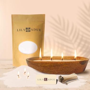 Imagem de LILY LADUE Kit de velas de areia – 453 g velas peroladas de areia e pavios (24) com suporte de madeira, contas aromáticas sem perfume, cera de vela perolada reutilizável para kit doméstico DIY, refil