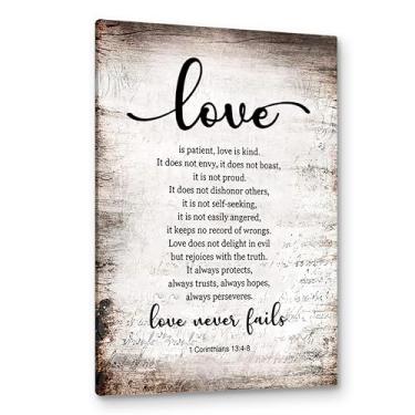 Imagem de PHAMTE 1 Coríntios 13:4-8 Love Never Fails Retro Wall Art, Verso da Bíblia Cristã Impressão em Tela Emoldurada Arte Arte Casa Quarto Quarto Escritório Decoração de Igreja 40,6 x 61 cm