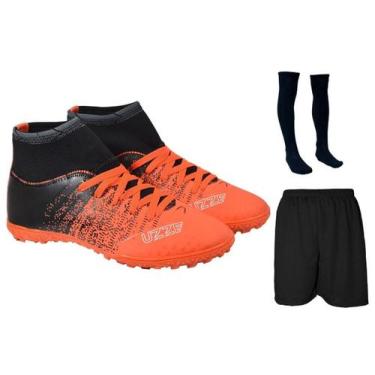 Imagem de Chuteira Society Botinha Cano Alto Costurada Leve + Meião + Short Espo