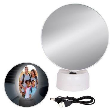 Imagem de Porta Retrato com Espelho de Mesa para Maquiagem e Luminária LED com U