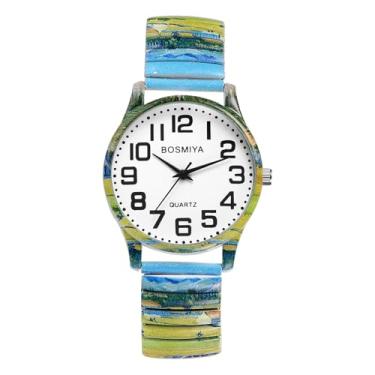 Imagem de OIDEA Relógios femininos com pulseira elástica: relógios de pulso analógicos de quartzo com mostrador grande, numerais arábicos, fácil leitor, relógio casual feminino, Colheita pastoral