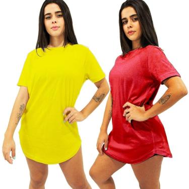 Imagem de Kit 2 Camisetas Algodão Longline Feminina Blusa Sobre Legging Academia-Feminino