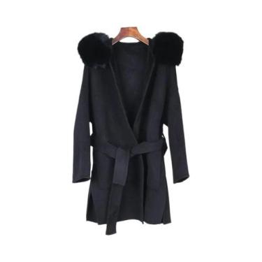 Imagem de Jaqueta Feminina Oversize De Inverno Com Gola E Punhos De Pele De Rapo