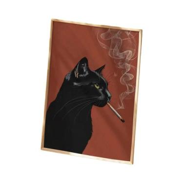 Imagem de Pôster Vintage De Gato Preto Fumando Cigarro, Arte Retrô, Decoração De