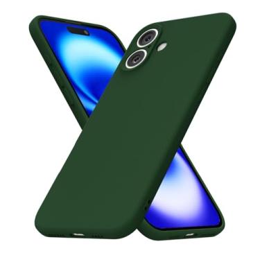 Imagem de uvcoat Capa de silicone para iPhone 16, capa fina de gel de borracha macia para mulheres e meninas, linda capa de telefone TPU fosco com proteção total da câmera, design simples minimalista, verde