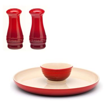 Imagem de KIT LE CREUSET PRATO PARA APERITIVO SALEIRO E PIMENTEIRO EM CERÂMICA 110ML