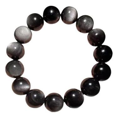 Imagem de Pulseira de prata natural de obsidiana de 10 mm para homens e mulheres