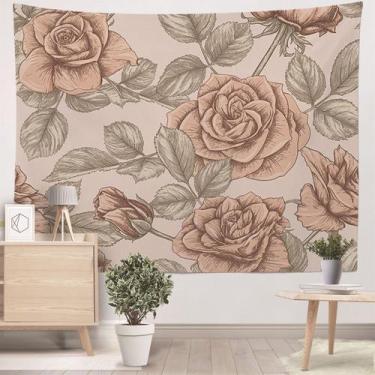 Imagem de Tapeçaria para pendurar na parede vintage rosa floral 150 cm x 130 cm 