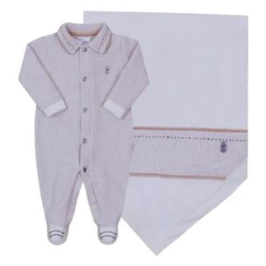 Imagem de Saída Maternidade Luxo Bebê Menino Malha Plush Paraiso 16128, Bege, RN