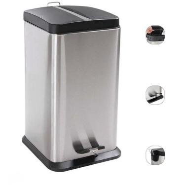 Imagem de Lixeira Cozinha Banheiro Inox Quadrada 6 Litros Com Pedal Balde Intern