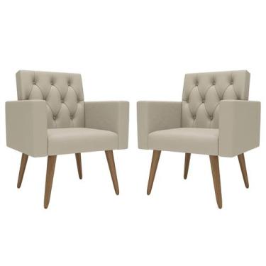 Imagem de Kit 2 Poltronas Thais Sala De Jantar Luxo - Móveis Mafer, Bege