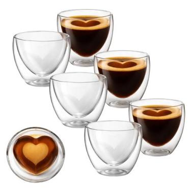 Imagem de Jogo 6 Copos Caneca De Vidro Dupla Camada Coração Love 90ml - CLICK HO