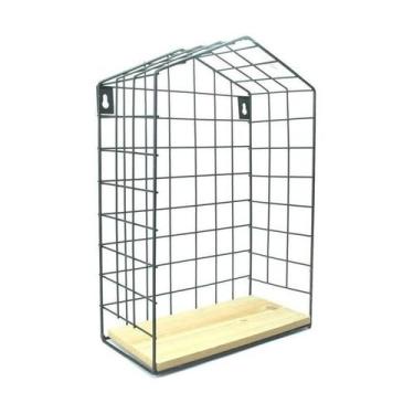 Imagem de Prateleira decorativa aramado de metal e madeira 33x22cm - Quero Prese