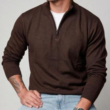 Imagem de Suéter Old Money Meio Zíper com Gola Alta Masculino Manga Longa Gola p
