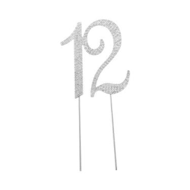 Imagem de Topo De Bolo De Metal Prateado Com Strass 16, Decoração Brilhante Para