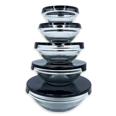 Imagem de Conjunto 5 Potes De Vidro Hermetico Com Tampa Kit Vasilha Hermética