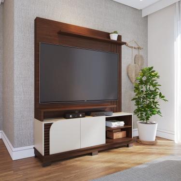 Imagem de Estante Home Jurerê 1.5 para Sala de TV até 65 Polegadas Nogueira Real Off White Matte Colibri