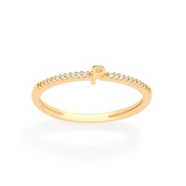 Imagem de Anel Rommanel Letras Folheado a Ouro com Zircônia 513071, Dourado, 14