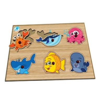 Imagem de Quebra Cabeça Pinos Animais Aquáticos Brinquedo Educativo - Simque