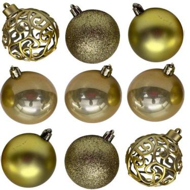 Imagem de Bolinha de Natal Mix de Modelos c/ 9 Peças 6cm - DOURADO - RIO MASTER