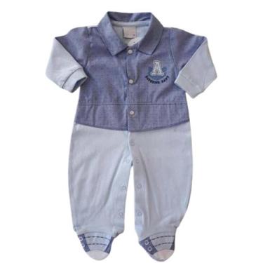 Imagem de Macacão Bebê Masculino Longo com Pezinho Superior Baby Miniclô, Azul b