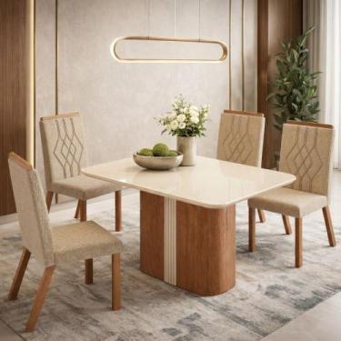 Imagem de Conjunto Sala de Jantar Mesa 120cm com Tampo de Vidro Duda com 4 Cadei