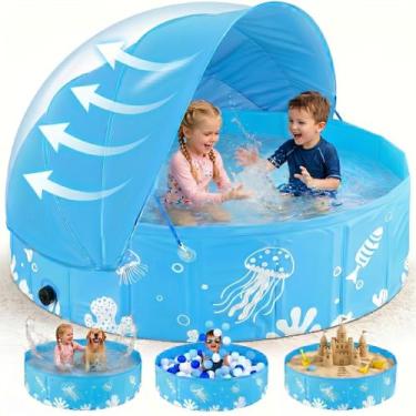 Imagem de Piscina Infantil Dobrável ROMIVO 120 cm com Toldo UPF 50+