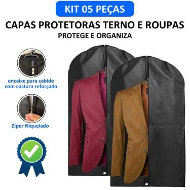 Imagem de Kit 5 Capa Protetora Para Terno Roupa Jaqueta Vestido Com Zíper TNT Impermeável