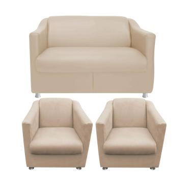 Imagem de Kit 01 Namoradeira e 02 Poltronas Decorativa Bia Suede Bege