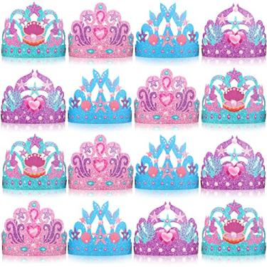 Imagem de 16 Pack Mermaid Party Paper Hats Kids Mermaid Party Crown Colorful Mermaid Birthday Decorations Under the Sea Party Hats with Headbands for Girls, Sea Ocean Mermaid Party Decorations, 4 Styles
