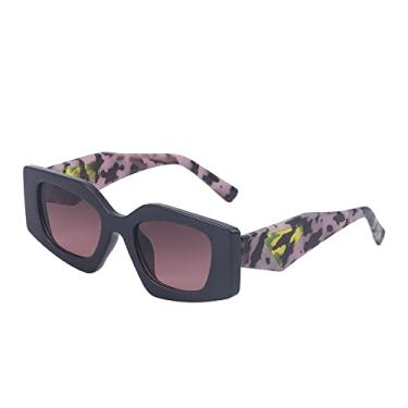 Imagem de Óculos de Sol Feminino Retângulo Irregular Estética Armação de Plástico Estampado Luxo Triângulo Óculos de Sol Moda Óculos Sombra, c6 preto rosa perna, tamanho único