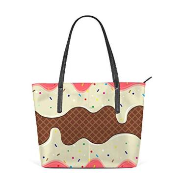 Imagem de Bolsa de ombro feminina sacola de couro, bolsa grande para compras de sorvete rosa para trabalho, cone, bolsa casual