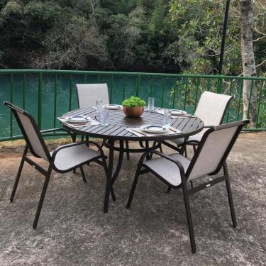 Imagem de Conjunto Mesa Redonda 150cm com Giratória Central Porto Rico e 4 Poltronas com Tela Cannes Portinaty Café