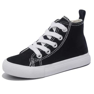 Imagem de OPOEE Sapatos infantis de cano alto com cadarço Espadrcanvas de volta às aulas para meninos e meninas sapatos brancos para adolescentes clássicos infantis tênis sapatos de skate para bebês, Preto, 12