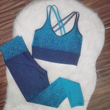 Imagem de Conjunto Legging Top trançado Academia Suplex - Bella fitness, Azul bb