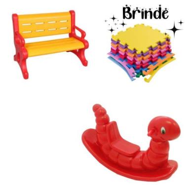 Imagem de Banco Plástico Infantil + Gangorra Nhoca e 4 Tatames 50x50 - valentina