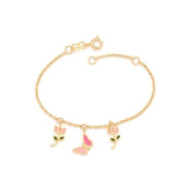 Imagem de Pulseira Rommanel Infantil Com Tulipa E Borboleta 551673, Dourado