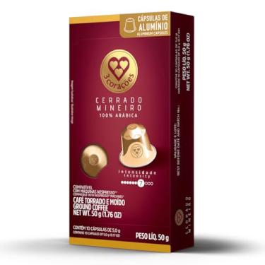 Imagem de 3 Corações Cápsulas de Café Cerrado Mineiro, Compatíveis com Nespresso, contém 10 cápsulas