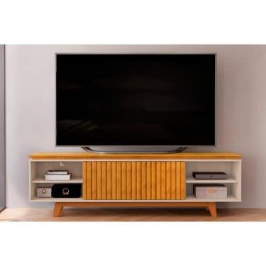 Imagem de Rack Bancada Para Tv Até 75 Polegadas Loren Ripada Com Nichos 200x58cm Cedro-bali - Dj Móveis
