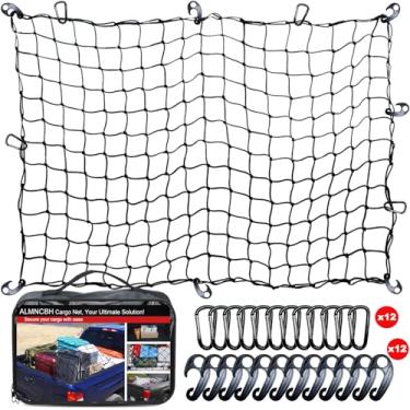 Imagem de ALMNCBH Rede de carga para cama de caminhonete – 1,2 m x 1,8 m se estica até 2,5 x 3,5 m, malha elástica de látex com 12 clipes, acessórios de cama de caminhão para Dodge RAM, Ford, Chevy, Toyota para