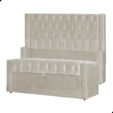Imagem de Kit Cabeceira e Calçadeira Baú Emma Suede King 195 cm - Fina Mobília, 