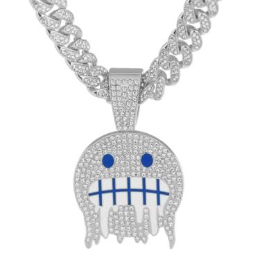 Imagem de GuoShuang Corrente de elos cubanos para homens e mulheres com pingente, colar de elos cubanos Miami Ice Out Diamond Joias Hip Hop, 20 Inch, Metal, Sem Pedra Preciosa