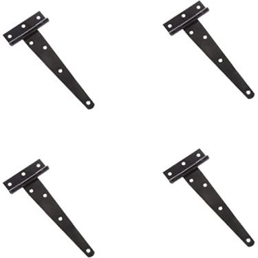 Imagem de BAZAC 4 dobradiças triangulares em forma de T de pintura preta para bricolagem, galpão de armário, dobradiças de porta de madeira, portas de armário pendentes, portas de jardim, -8 polegadas