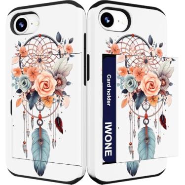 Imagem de IWONE Capa compatível com iPhone 16e 2025 fofa com porta-cartões/carteira à prova de choque para mulheres/apanhador de sonhos flor pena feminina