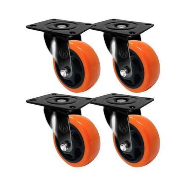 Imagem de Kit 4 un roda rodízio giratório pvc laranja 3 pol 75mm móvel - AJAX