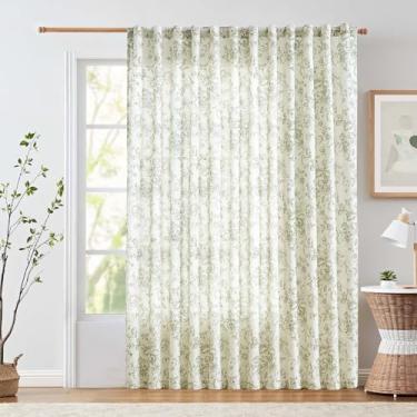 Imagem de jinchan Cortina Floral De Linho Jinchan, 100" Extra Larga, Para Pátio, Porta Vidro Deslizante, Divisória Ambientes, Sala Estar - 90" Comprimento, Conjunto Com Estampa Peônia Verde, 1 Painel