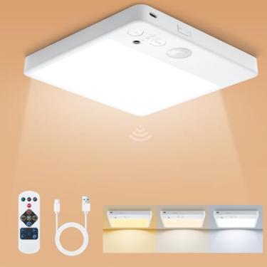 Imagem de Karjoefar Luminária De Teto Com Sensor Movimento, 7000 Mah, Recarregável, Controle Remoto, 3 Temperaturas Cor E Regulável, Suporte Magnético Para Chuveiro Led Banheiro | Escadas Corredor Garagem