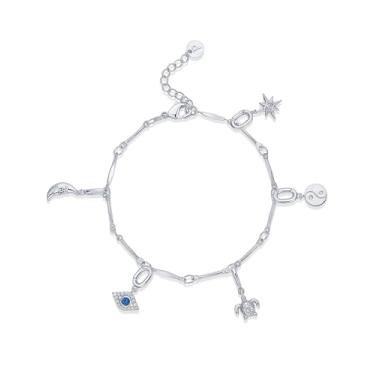 Imagem de PAVOI Pulseira feminina banhada a ouro 14K | Corrente ajustável com lua, olho turco, urso de pelúcia, cadeado de coração, avião, cachorro, bota de caubói, gato, cupido e mais | Joias modernas, 6.5" +