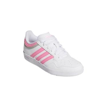 Imagem de adidas Tênis de basquete unissex infantil Hoops 4.0, Branco/Rosa Bliss, Cinza, 20