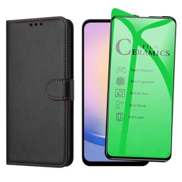 Imagem de Capa Carteira Flip Case para Samsung Galaxy A25 com Película Protetora Cerâmica Premium, Suporte Ajustável, Cobertura total da tela, Preto